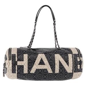 CHANEL Coated Canvas Camellia Printed Calfskin Bowling Bag